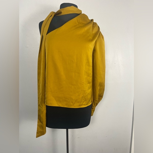 Sunday in Brooklyn Anthropologie Gold One-Shoulder Tie-Neck Blouse Size S New - Picture 4 of 9